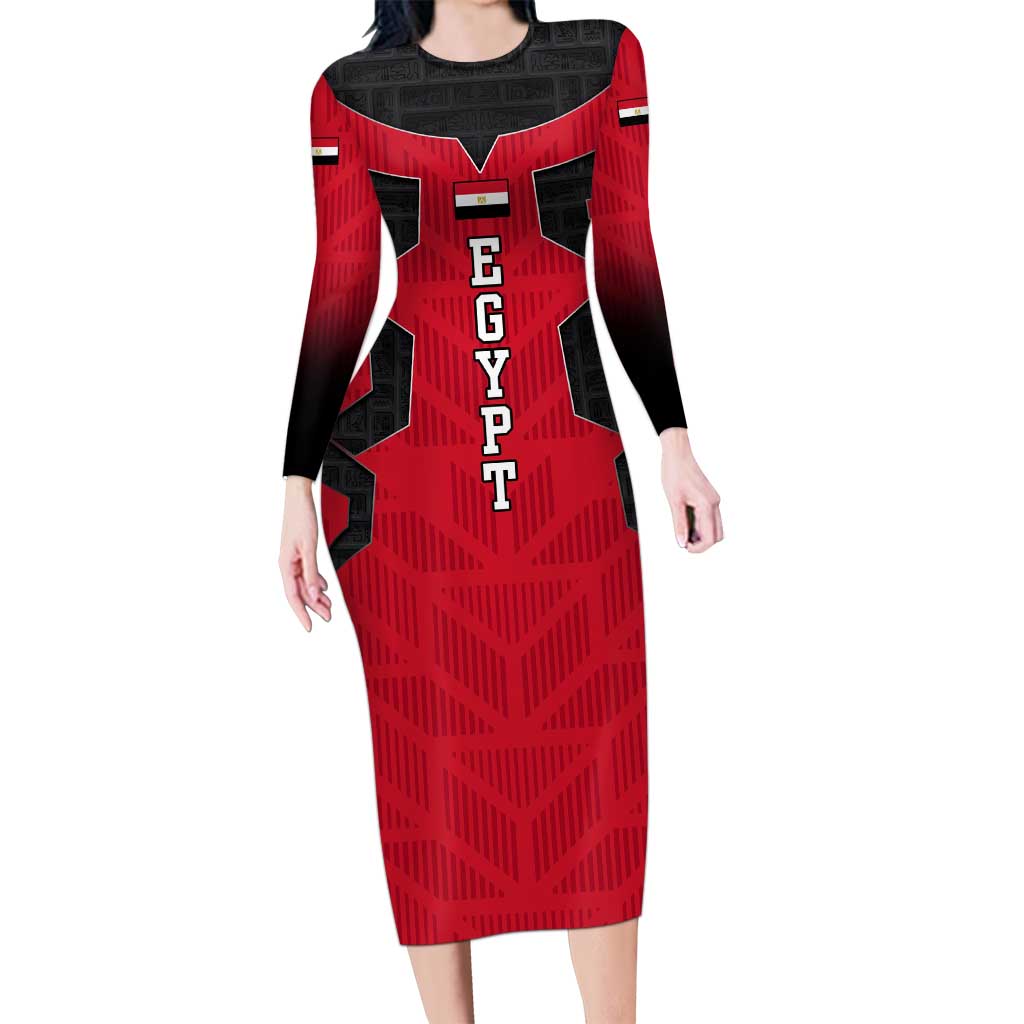 Egypt Flag Emblem Long Sleeve Bodycon Dress with Red Black Bold Spirit