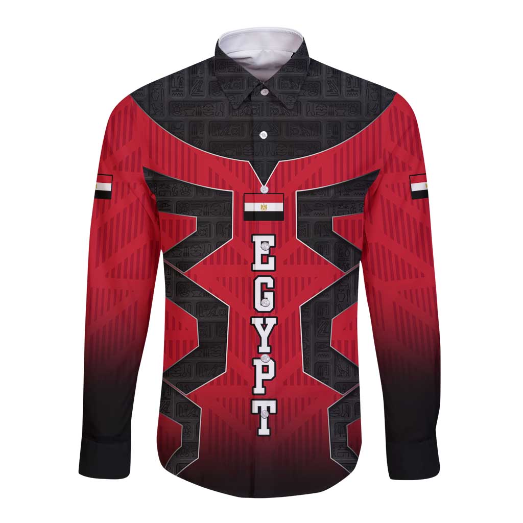 Egypt Flag Emblem Long Sleeve Button Shirt with Red Black Bold Spirit