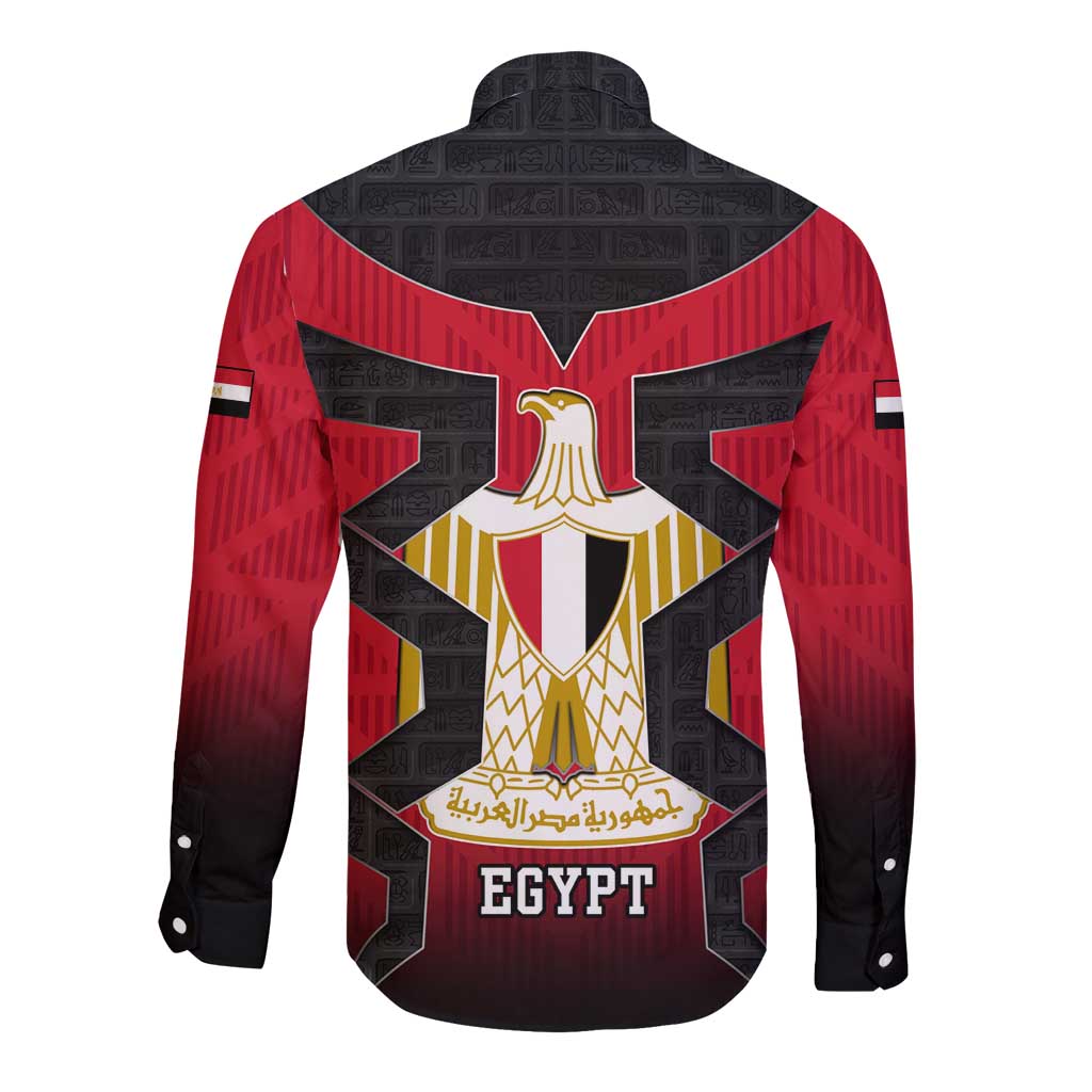 Egypt Flag Emblem Long Sleeve Button Shirt with Red Black Bold Spirit