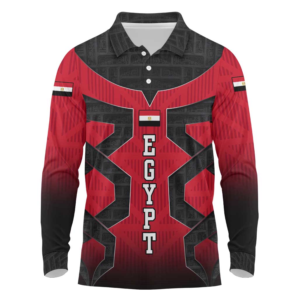 Egypt Flag Emblem Long Sleeve Polo Shirt with Red Black Bold Spirit