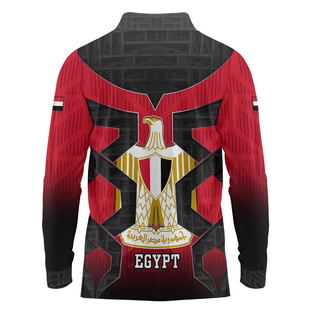 Egypt Flag Emblem Long Sleeve Polo Shirt with Red Black Bold Spirit