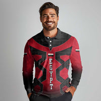 Egypt Flag Emblem Long Sleeve Polo Shirt with Red Black Bold Spirit