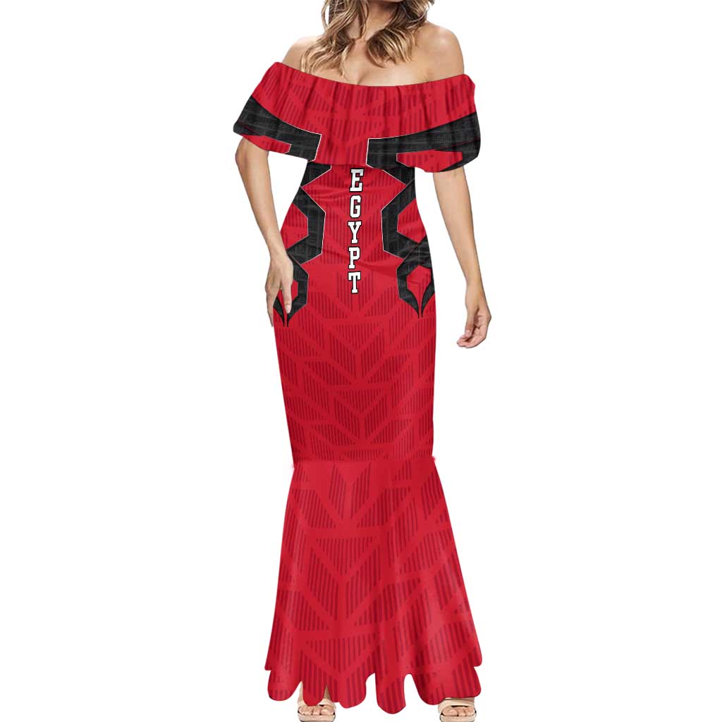 Egypt Flag Emblem Mermaid Dress with Red Black Bold Spirit
