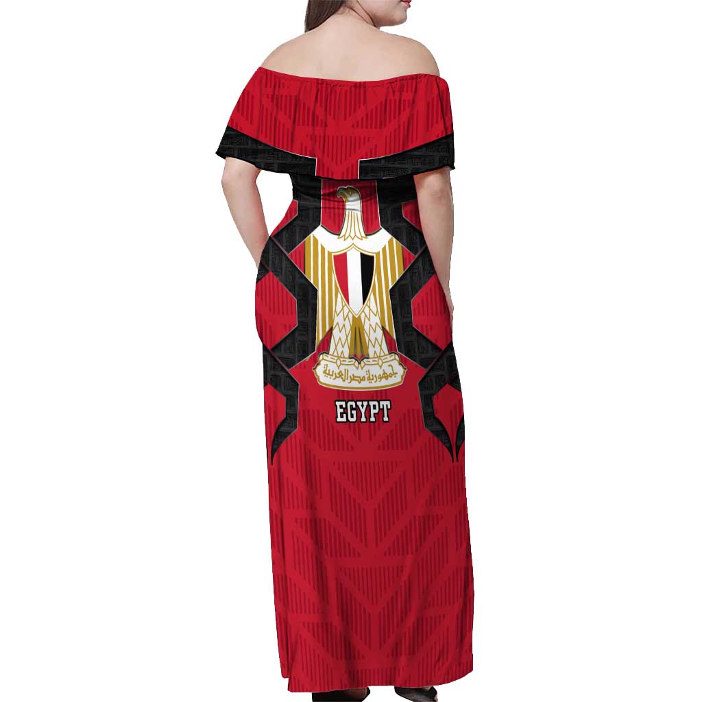 Egypt Flag Emblem Off Shoulder Maxi Dress with Red Black Bold Spirit