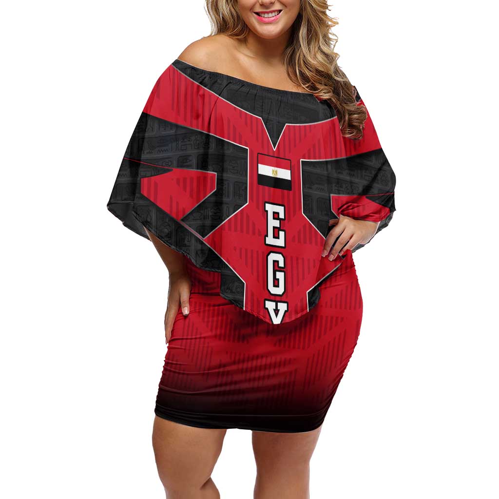 Egypt Flag Emblem Off Shoulder Short Dress with Red Black Bold Spirit