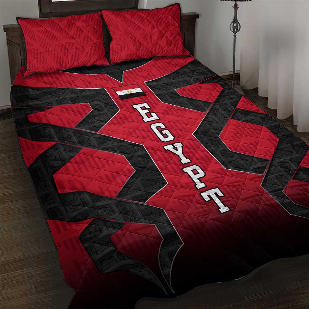 Egypt Flag Emblem Quilt Bed Set with Red Black Bold Spirit