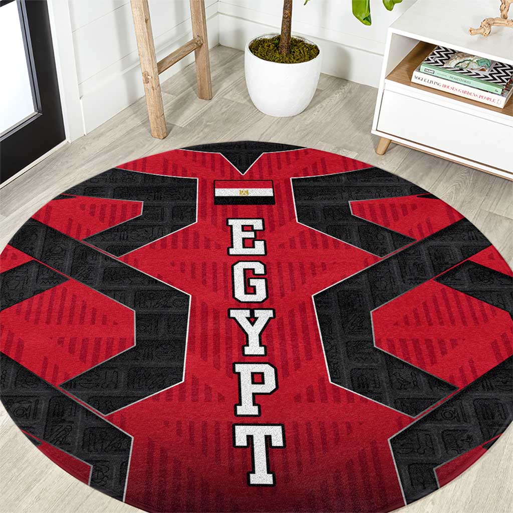 Egypt Flag Emblem Round Carpet with Red Black Bold Spirit