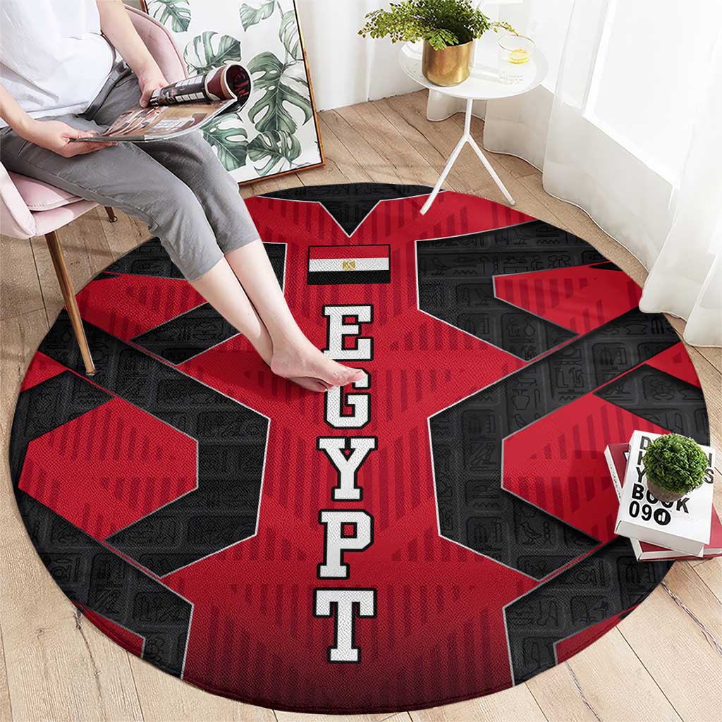 Egypt Flag Emblem Round Carpet with Red Black Bold Spirit