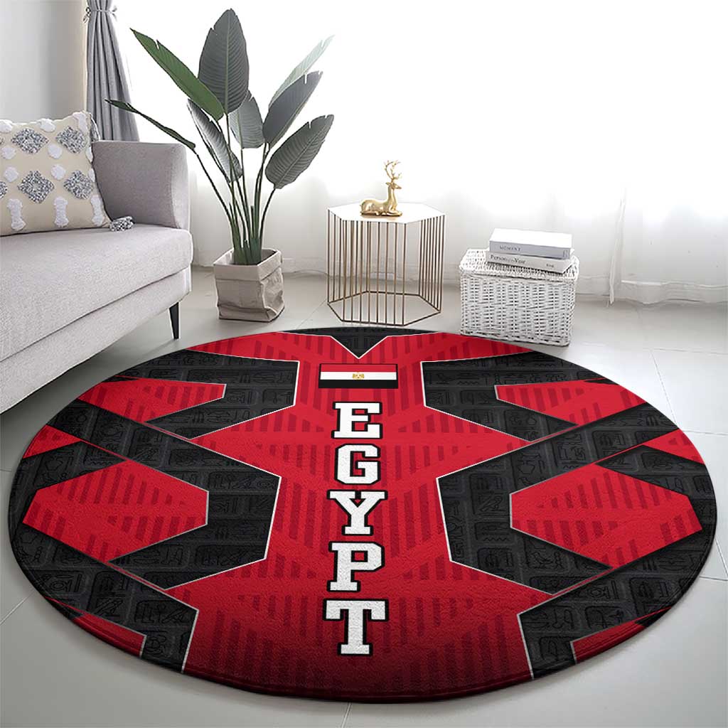 Egypt Flag Emblem Round Carpet with Red Black Bold Spirit