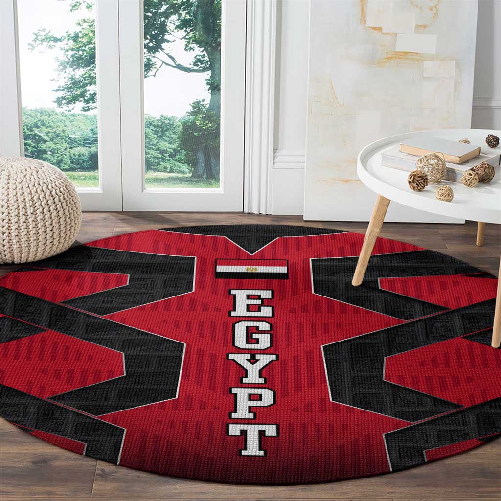Egypt Flag Emblem Round Carpet with Red Black Bold Spirit