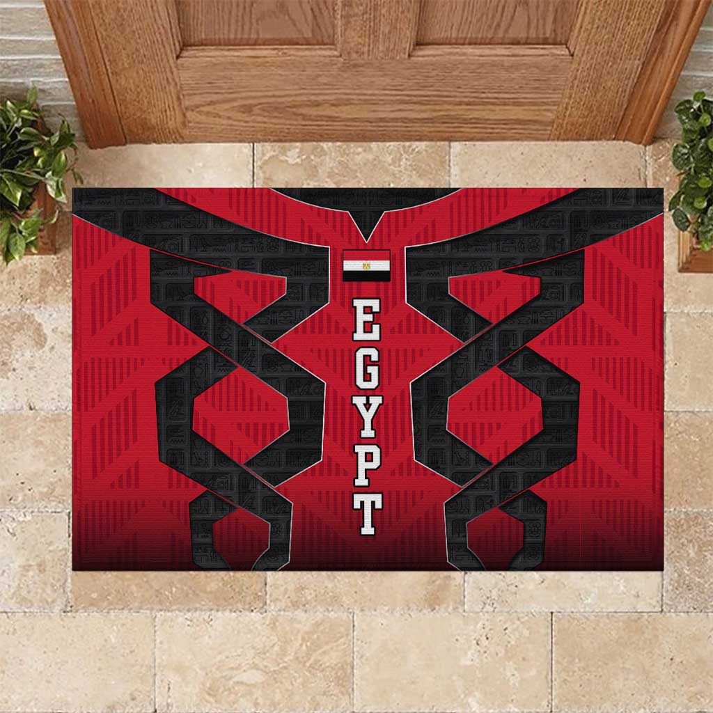 Egypt Flag Emblem Rubber Doormat with Red Black Bold Spirit
