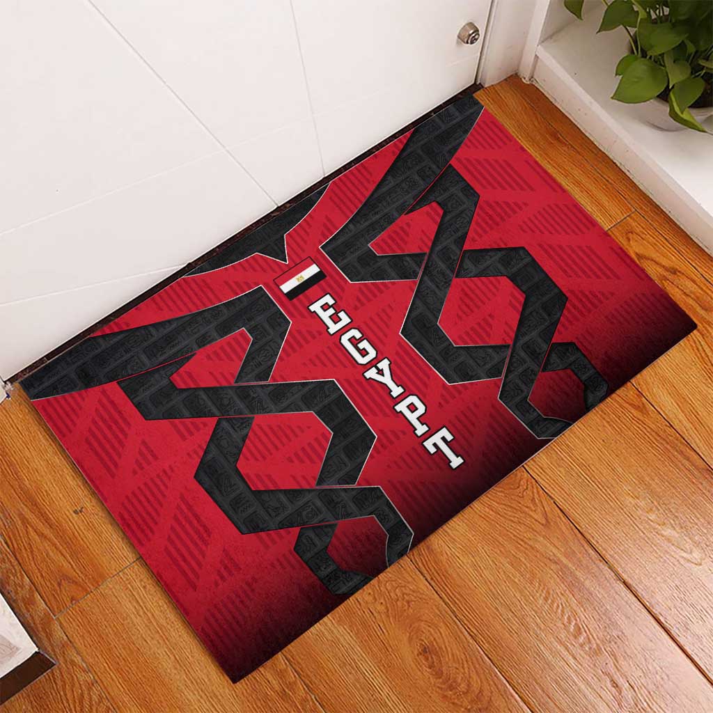 Egypt Flag Emblem Rubber Doormat with Red Black Bold Spirit