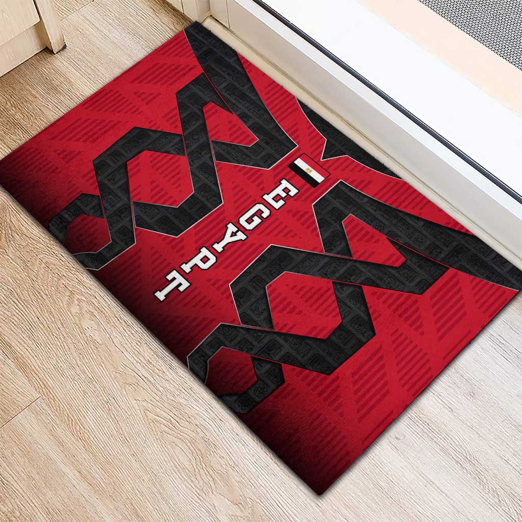Egypt Flag Emblem Rubber Doormat with Red Black Bold Spirit