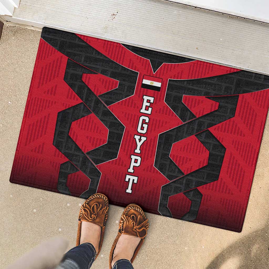 Egypt Flag Emblem Rubber Doormat with Red Black Bold Spirit