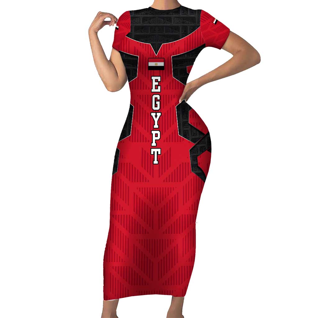 Egypt Flag Emblem Short Sleeve Bodycon Dress with Red Black Bold Spirit