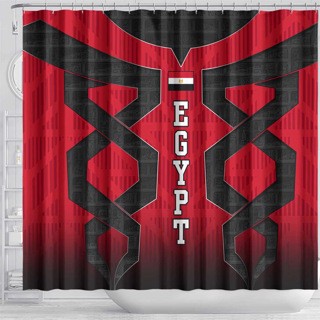 Egypt Flag Emblem Shower Curtain with Red Black Bold Spirit