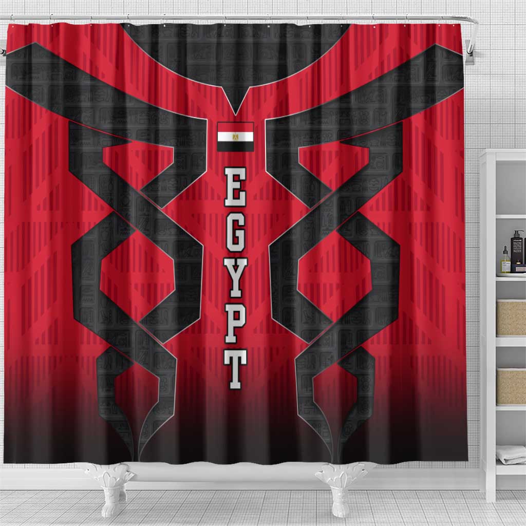 Egypt Flag Emblem Shower Curtain with Red Black Bold Spirit