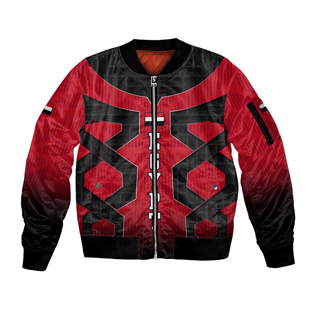 Egypt Flag Emblem Sleeve Zip Bomber Jacket with Red Black Bold Spirit