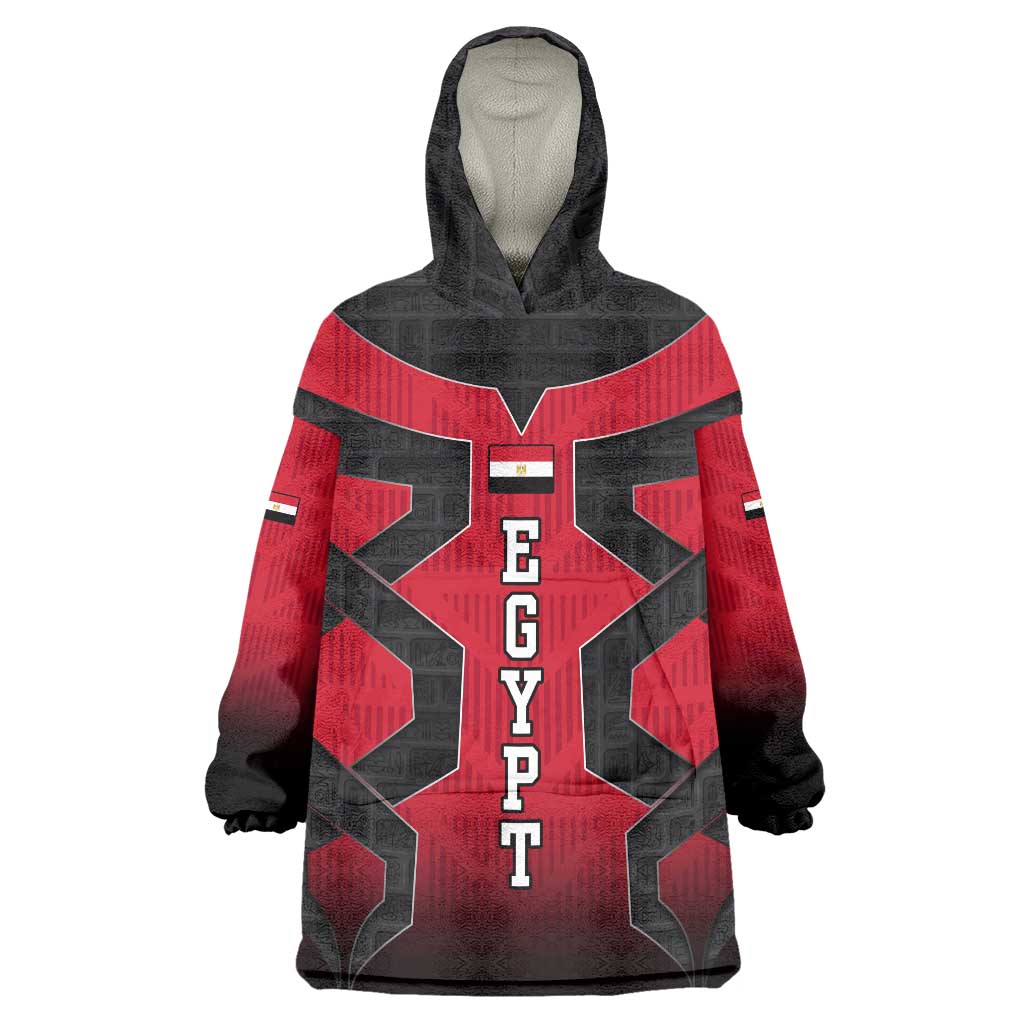 Egypt Flag Emblem Wearable Blanket Hoodie with Red Black Bold Spirit