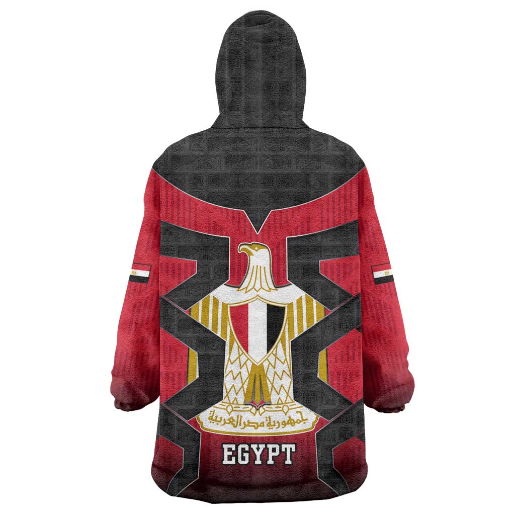 Egypt Flag Emblem Wearable Blanket Hoodie with Red Black Bold Spirit