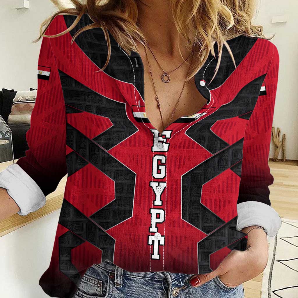 Egypt Flag Emblem Women Casual Shirt with Red Black Bold Spirit