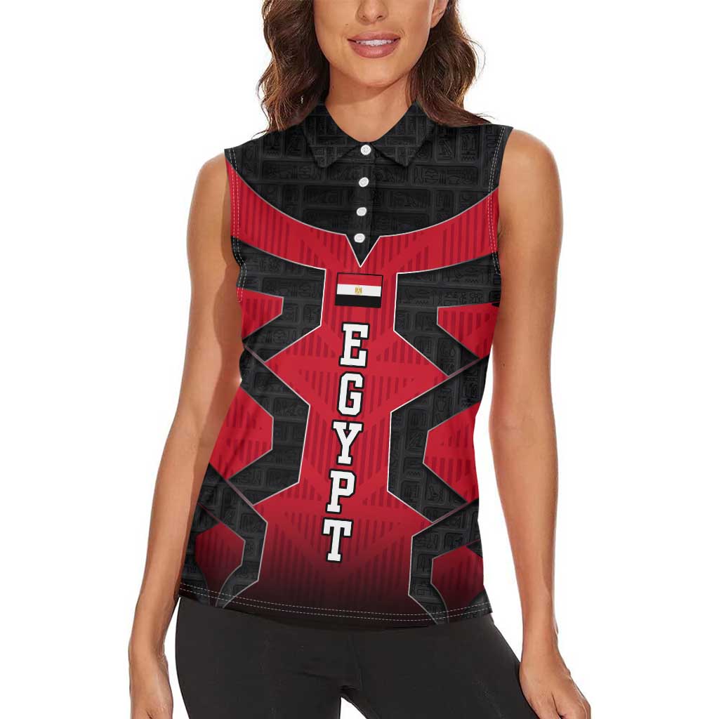 Egypt Flag Emblem Women Sleeveless Polo Shirt with Red Black Bold Spirit