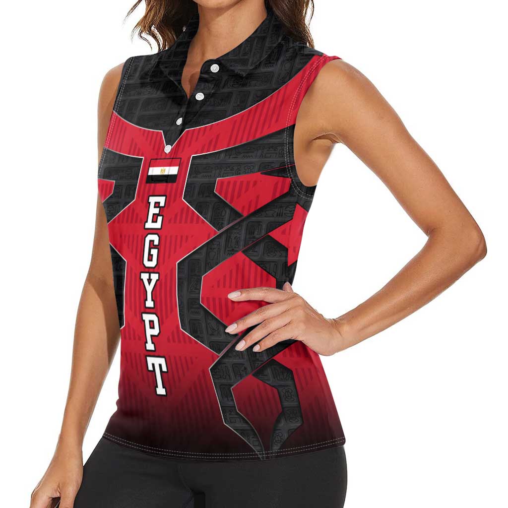 Egypt Flag Emblem Women Sleeveless Polo Shirt with Red Black Bold Spirit