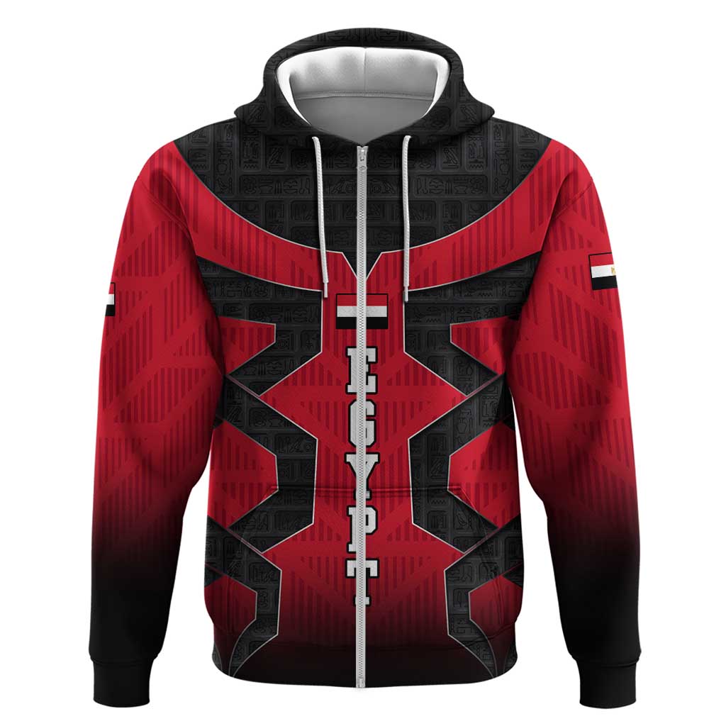 Egypt Flag Emblem Zip Hoodie with Red Black Bold Spirit