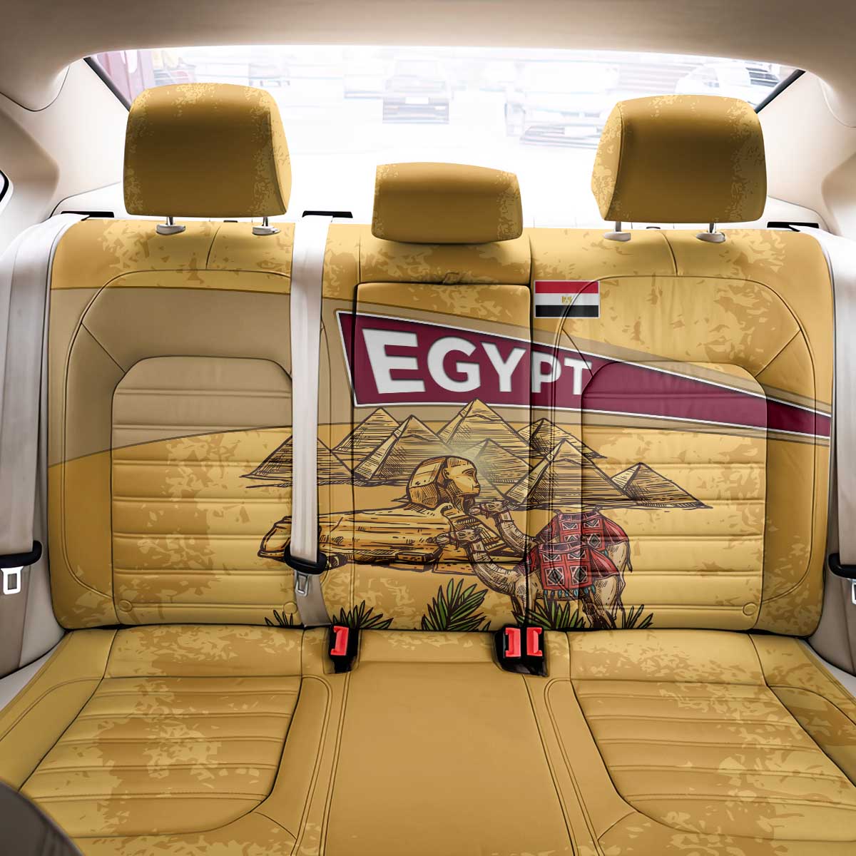 Egyptian Pyramids and Anubis Back Car Seat Cover with Camel Caravan Desert