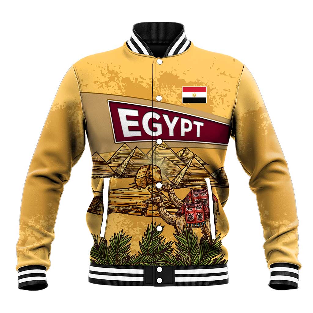 Egyptian Pyramids and Anubis Baseball Jacket with Camel Caravan Desert