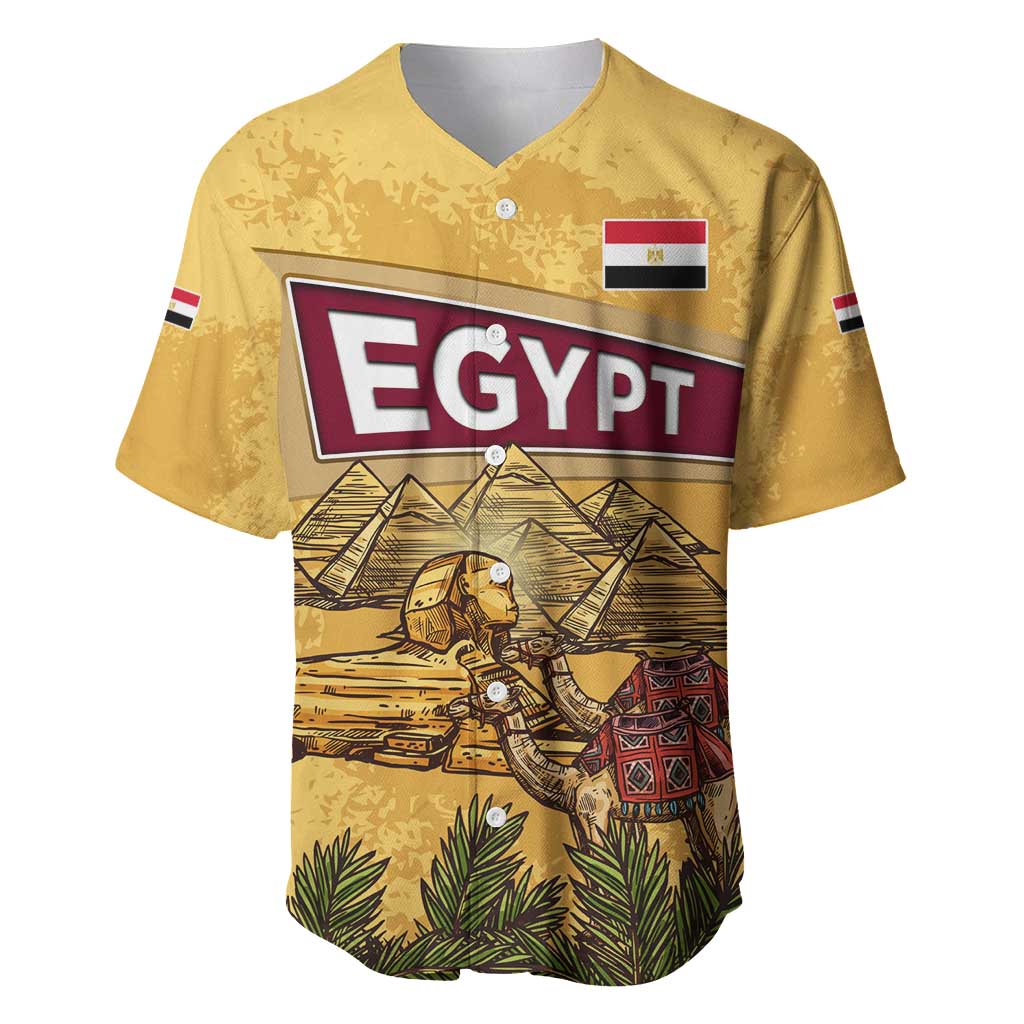 Egyptian Pyramids and Anubis Baseball Jersey with Camel Caravan Desert