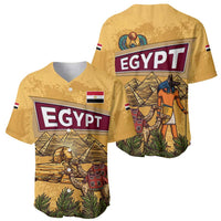 Egyptian Pyramids and Anubis Baseball Jersey with Camel Caravan Desert