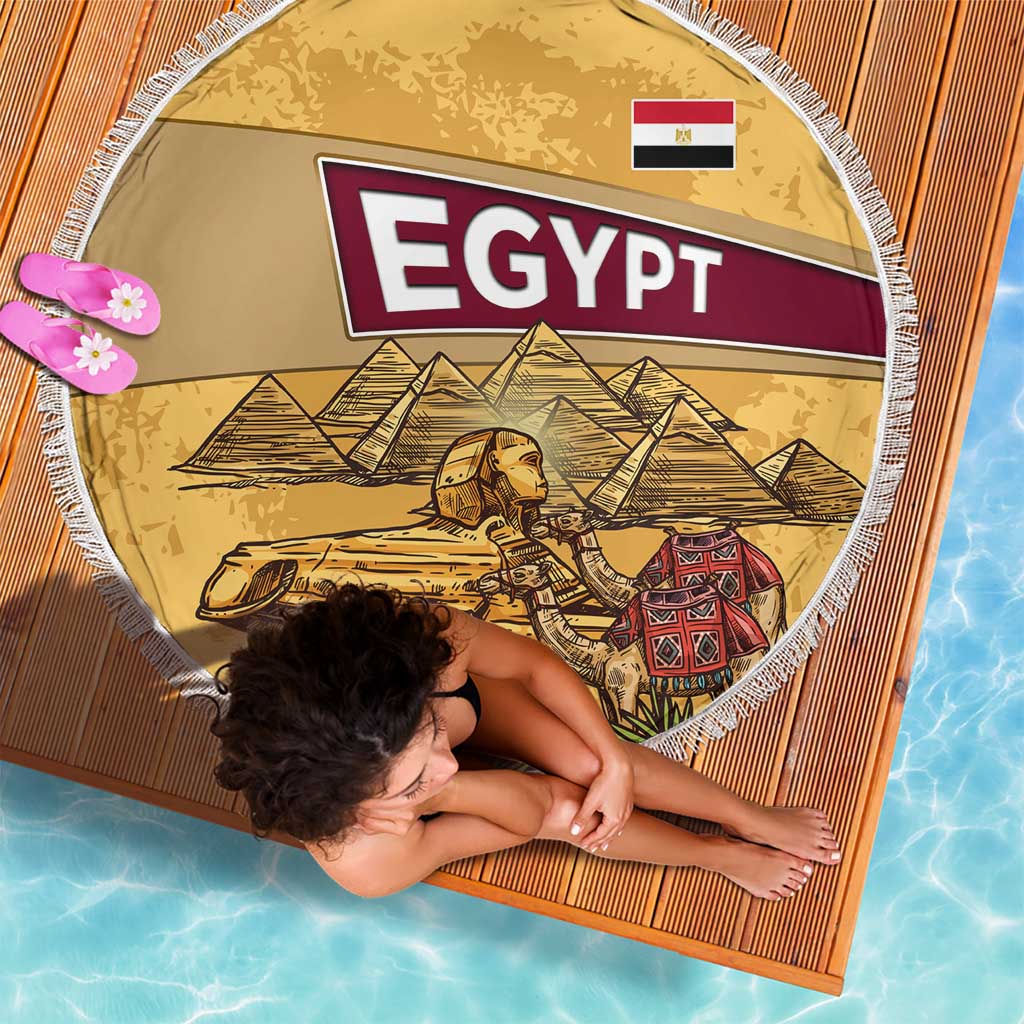 Egyptian Pyramids and Anubis Beach Blanket with Camel Caravan Desert