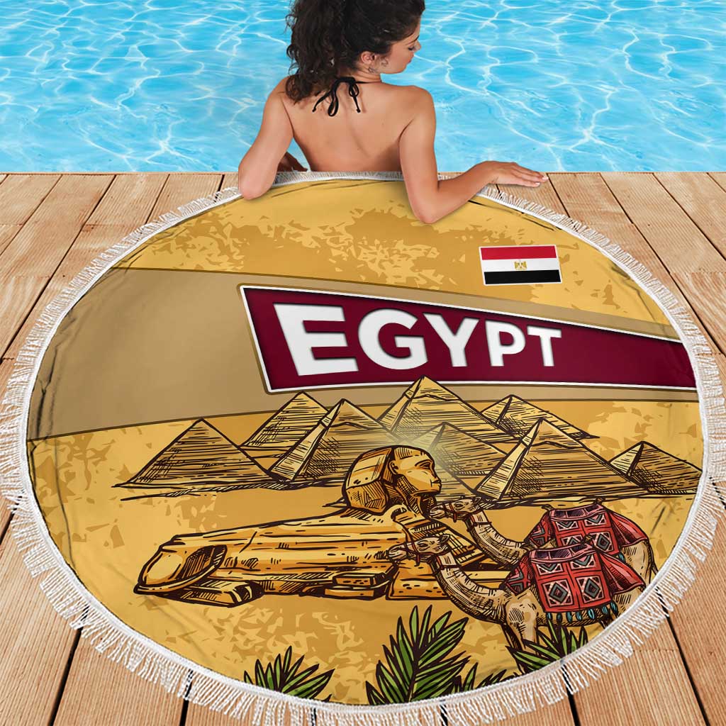 Egyptian Pyramids and Anubis Beach Blanket with Camel Caravan Desert
