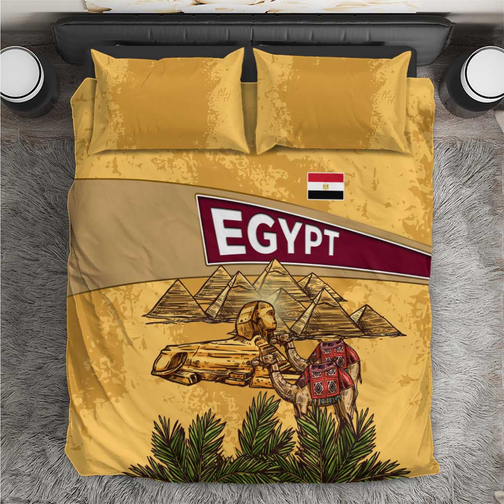 Egyptian Pyramids and Anubis Bedding Set with Camel Caravan Desert
