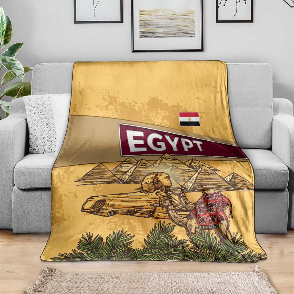 Egyptian Pyramids and Anubis Blanket with Camel Caravan Desert