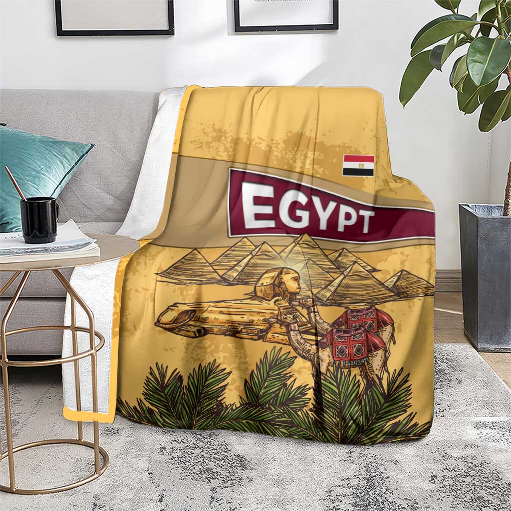Egyptian Pyramids and Anubis Blanket with Camel Caravan Desert