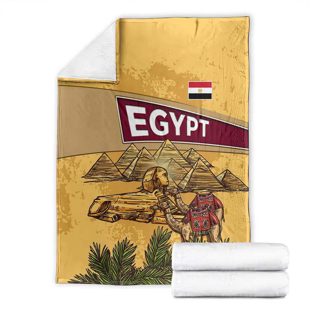 Egyptian Pyramids and Anubis Blanket with Camel Caravan Desert