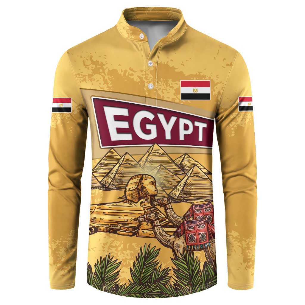 Egyptian Pyramids and Anubis Button Sweatshirt with Camel Caravan Desert