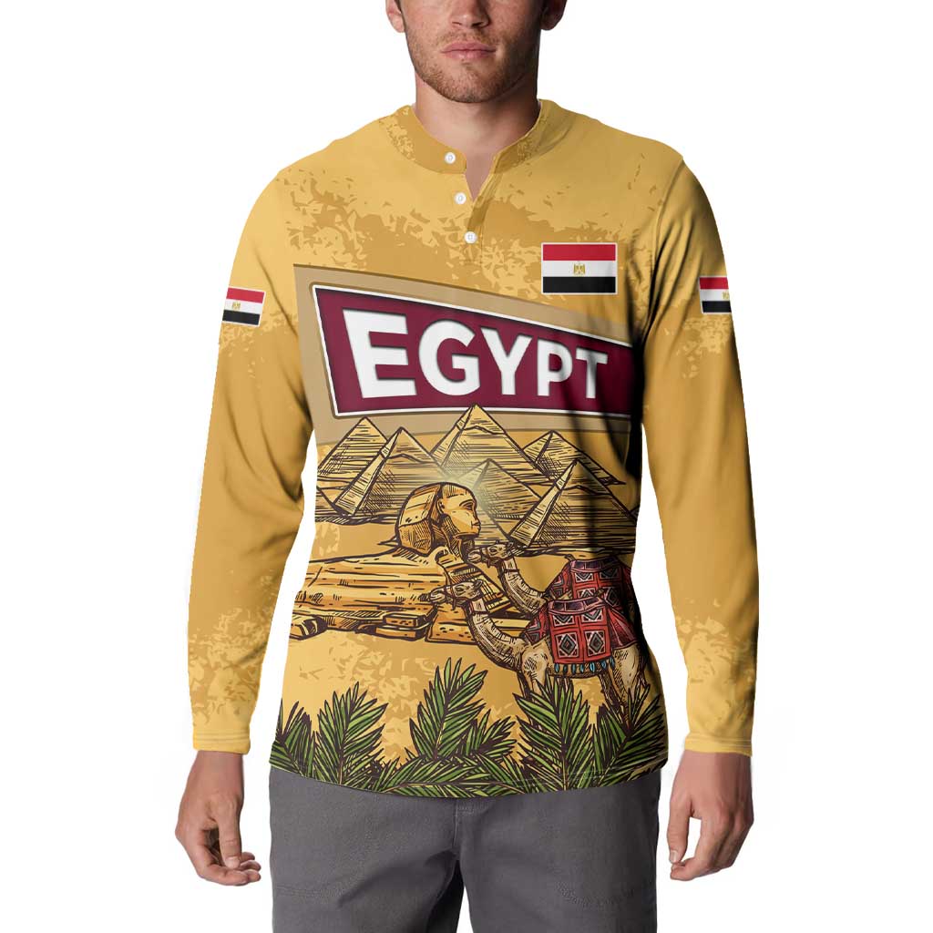 Egyptian Pyramids and Anubis Button Sweatshirt with Camel Caravan Desert