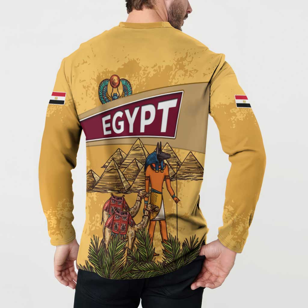 Egyptian Pyramids and Anubis Button Sweatshirt with Camel Caravan Desert