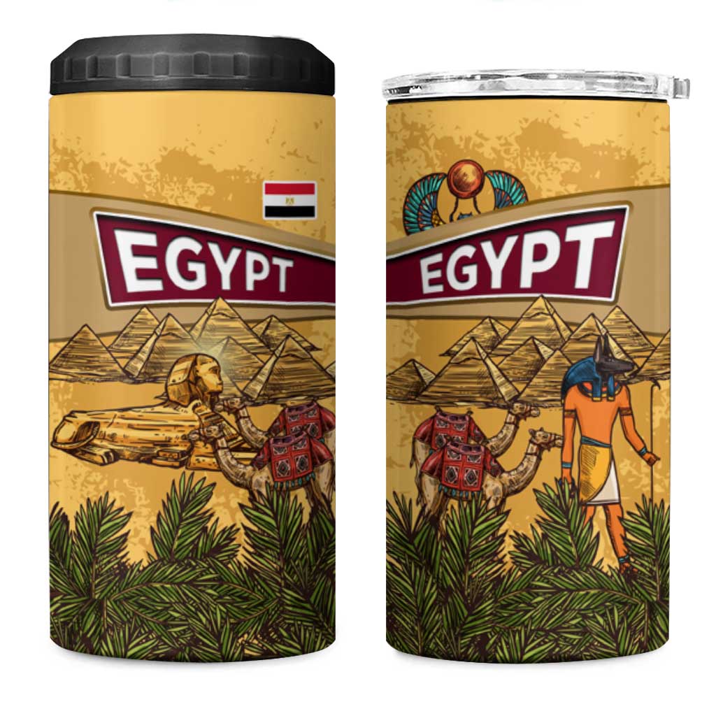 Egyptian Pyramids and Anubis 4 in 1 Can Cooler Tumbler with Camel Caravan Desert