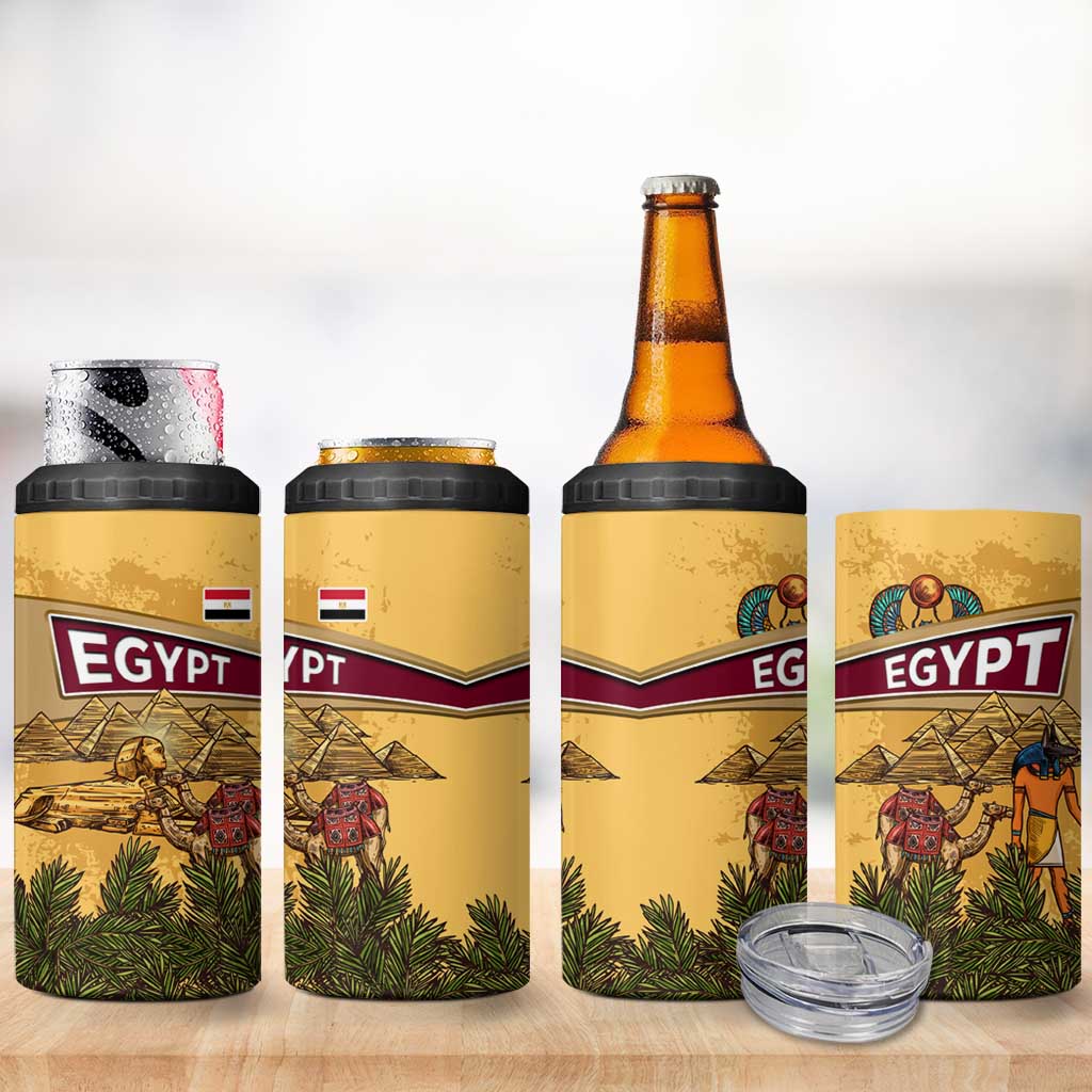 Egyptian Pyramids and Anubis 4 in 1 Can Cooler Tumbler with Camel Caravan Desert