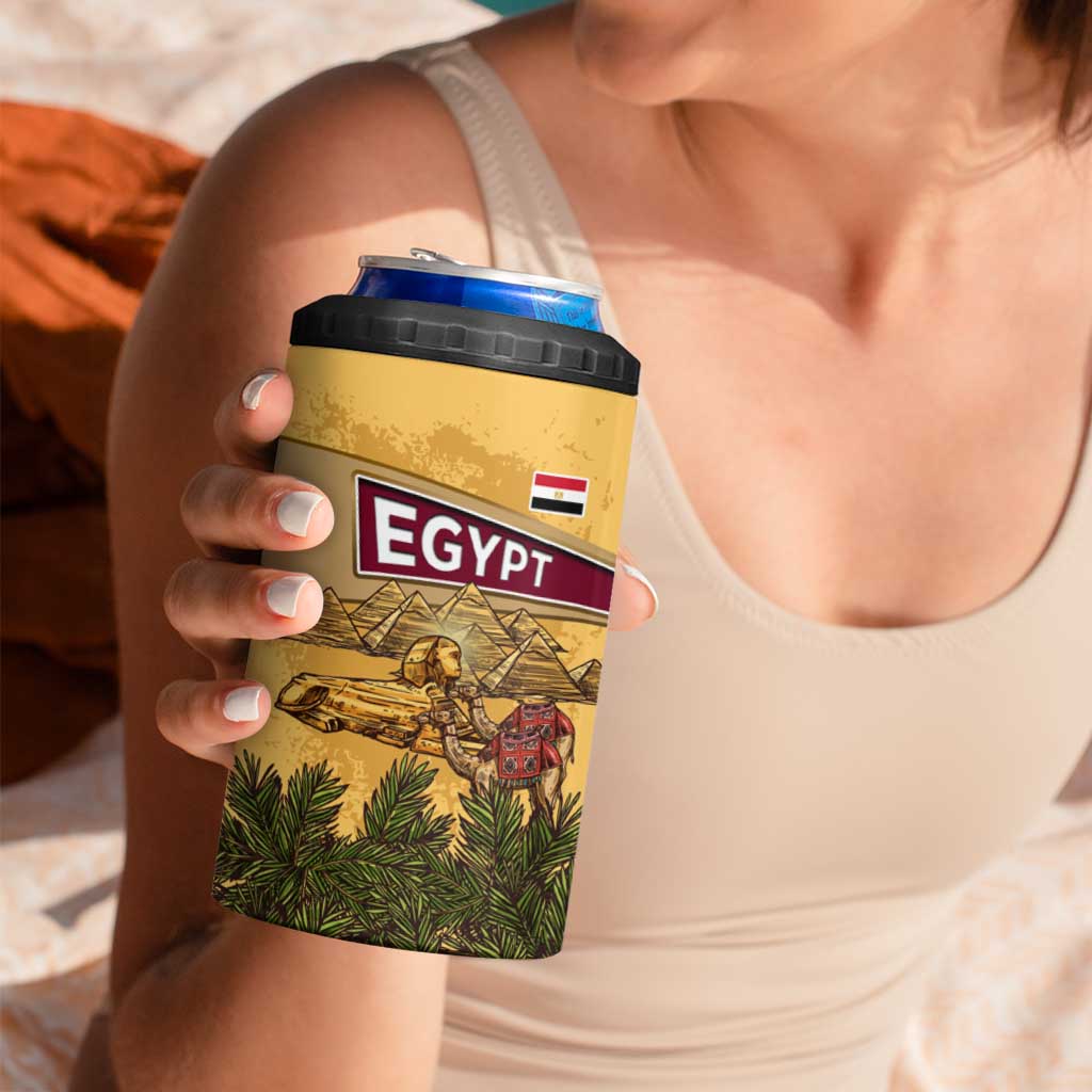 Egyptian Pyramids and Anubis 4 in 1 Can Cooler Tumbler with Camel Caravan Desert