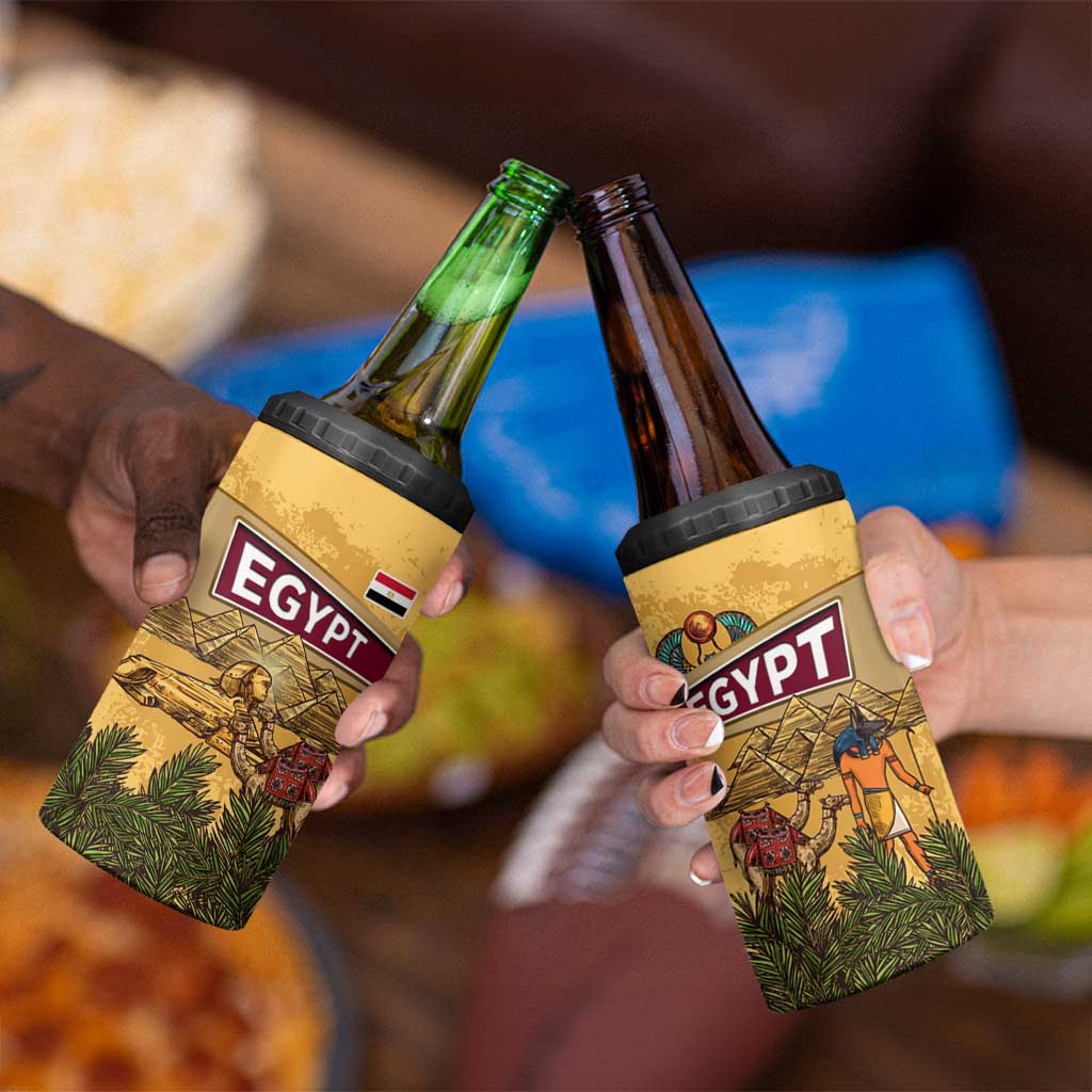 Egyptian Pyramids and Anubis 4 in 1 Can Cooler Tumbler with Camel Caravan Desert