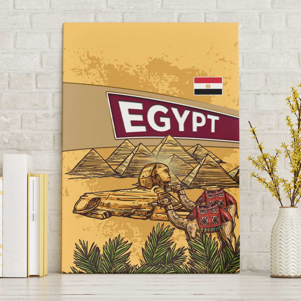 Egyptian Pyramids and Anubis Canvas Wall Art with Camel Caravan Desert