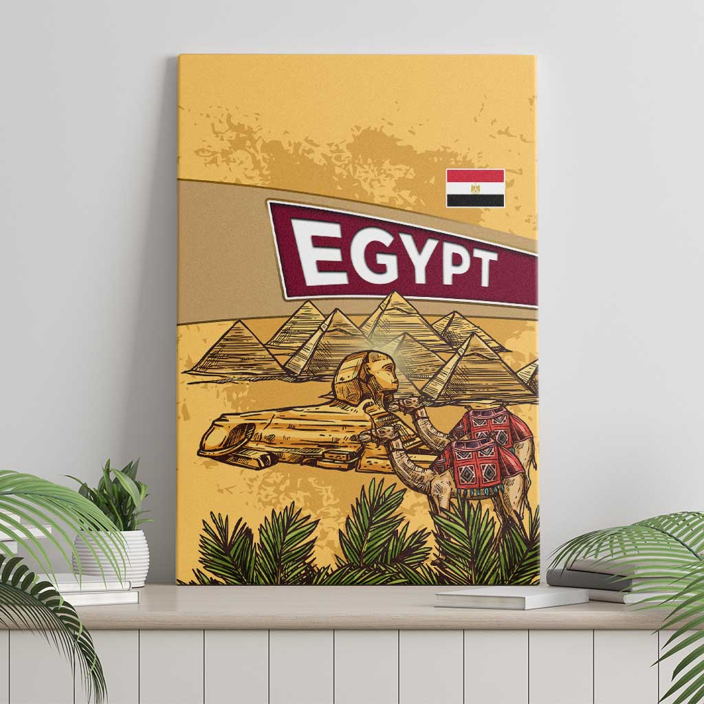 Egyptian Pyramids and Anubis Canvas Wall Art with Camel Caravan Desert
