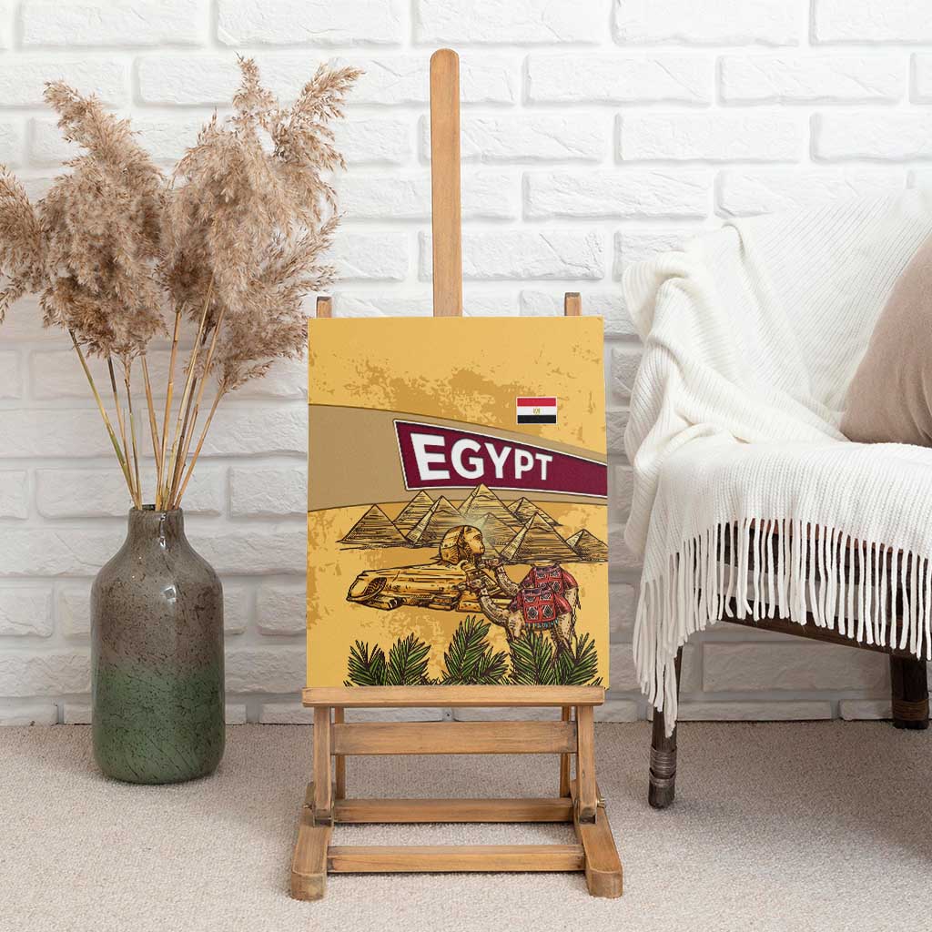 Egyptian Pyramids and Anubis Canvas Wall Art with Camel Caravan Desert