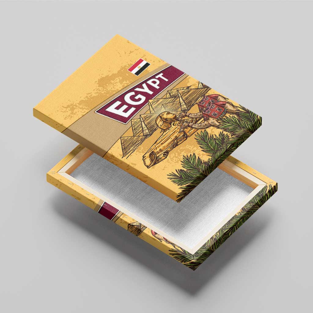 Egyptian Pyramids and Anubis Canvas Wall Art with Camel Caravan Desert