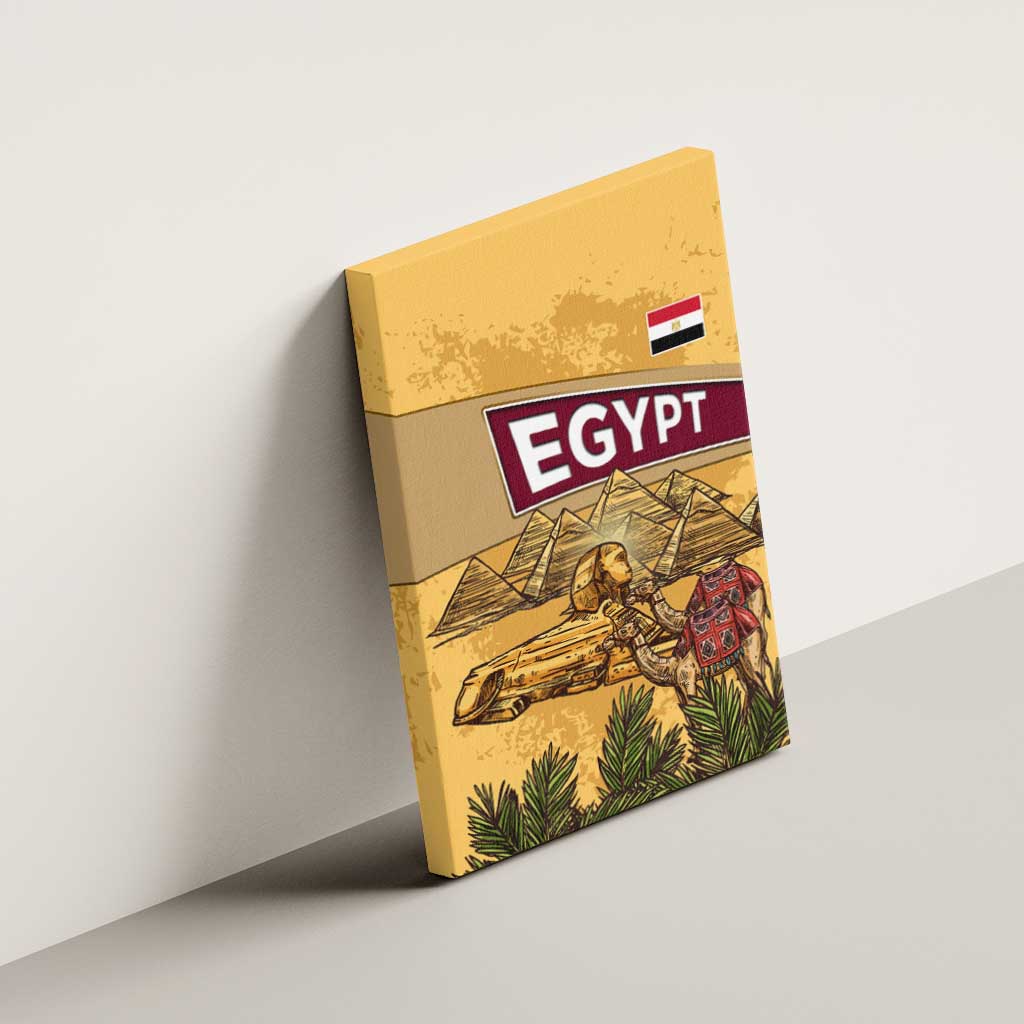 Egyptian Pyramids and Anubis Canvas Wall Art with Camel Caravan Desert